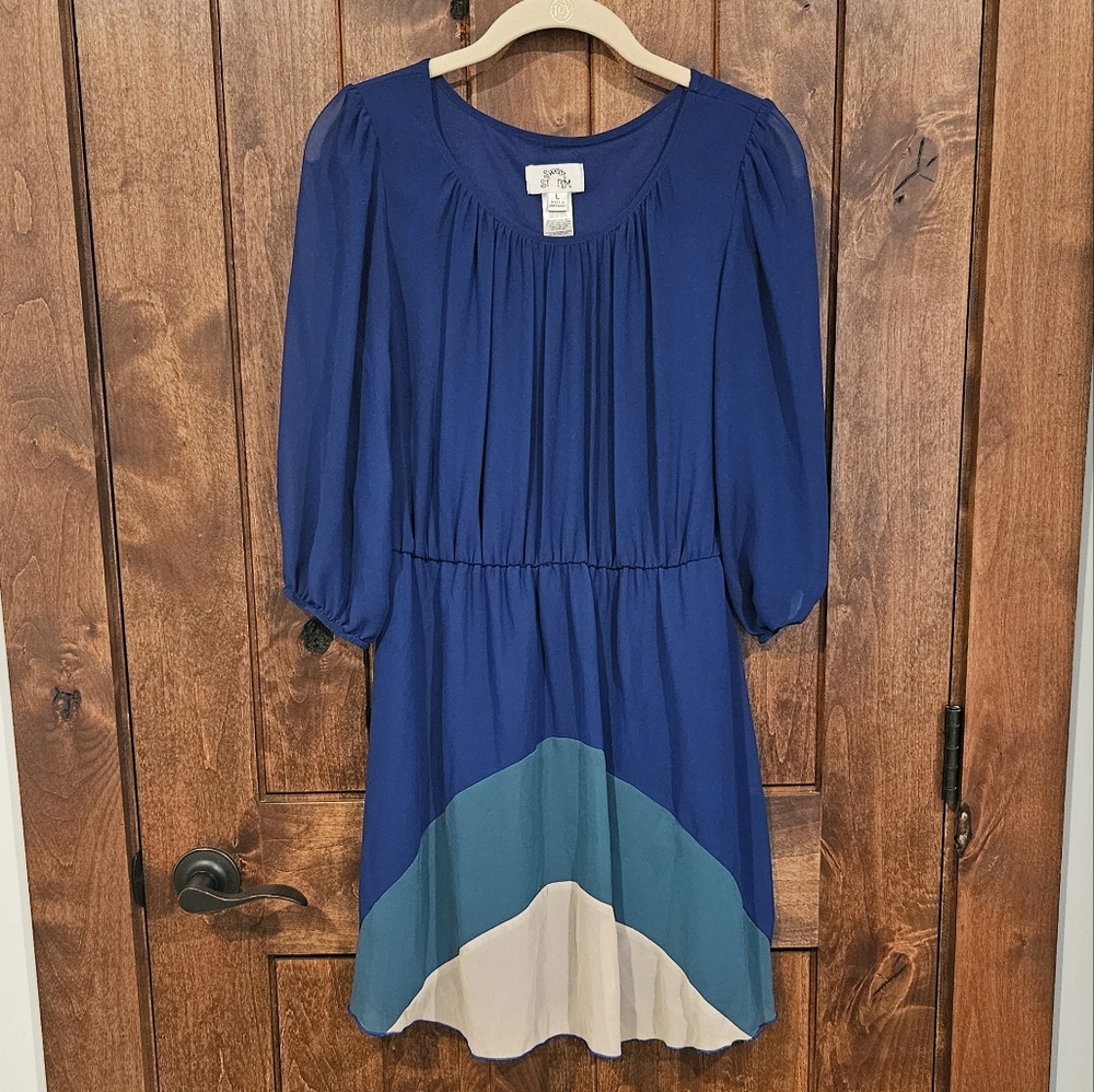 Sweet Storm Blue Bright Flowy Midi Dress - Large